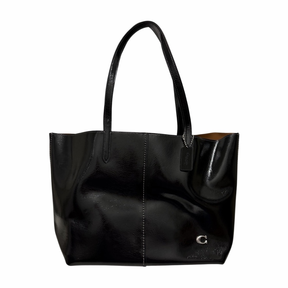 Coach Solid Black Leather Patent Tote Handbag